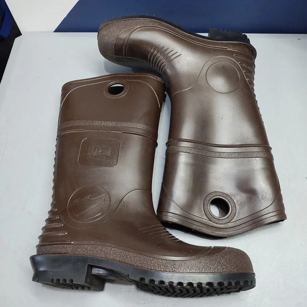 Unisex Waterproof Farm Work Boots Sz M10/W12 Brown Heavy Duty Plain Toe Pull On